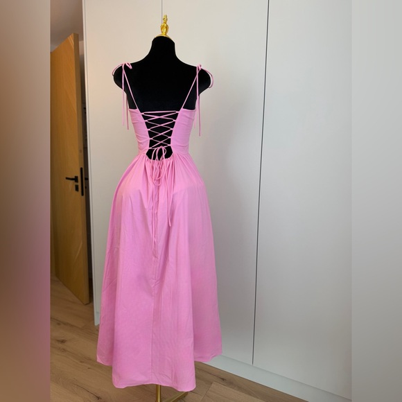 Holly Midi Dress - Corset Lace Up Dress with Split in Musk Pink - Picture 3 of 4
